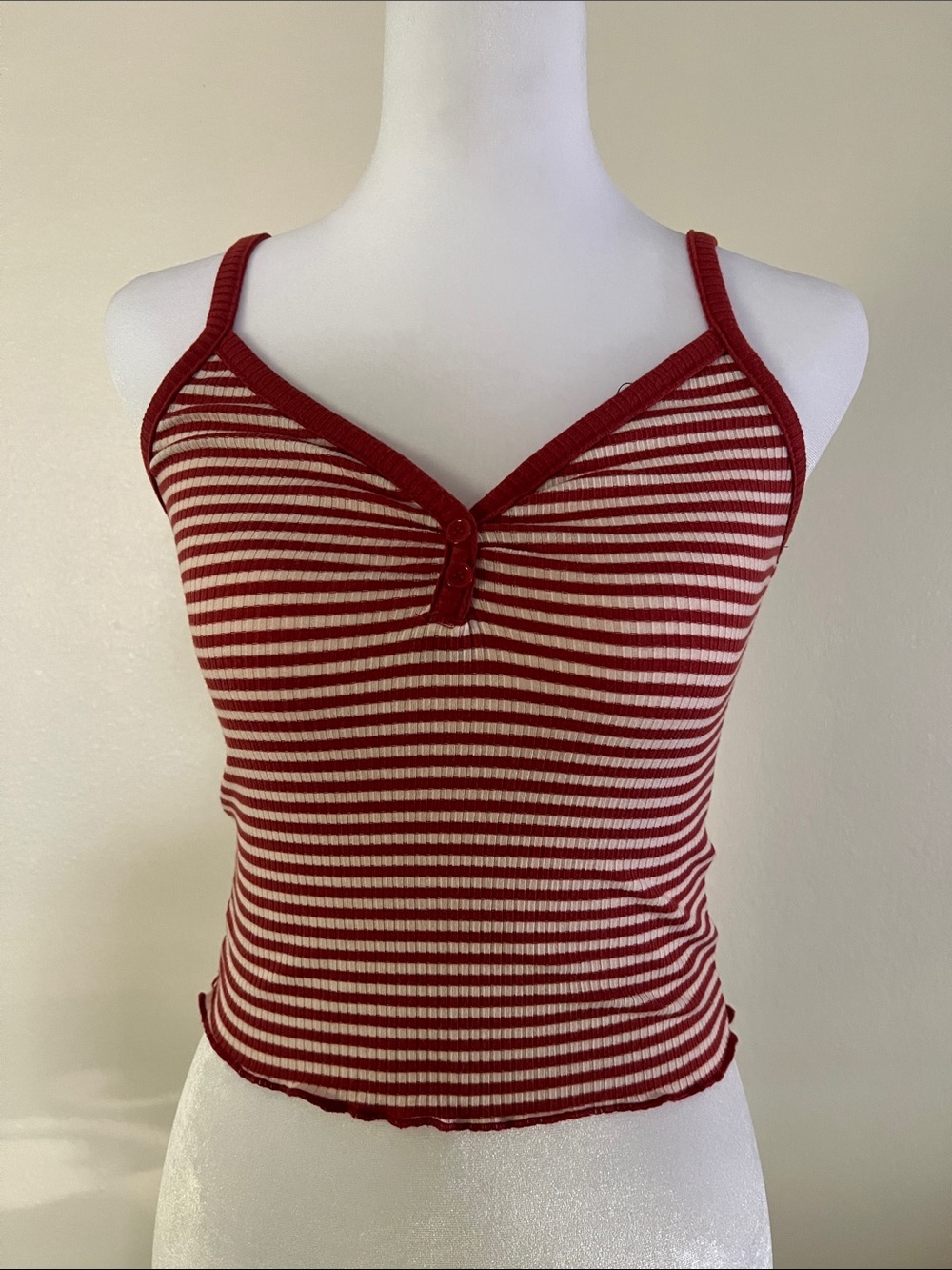 Hot Kiss Red and White Striped Ribbed Cami
